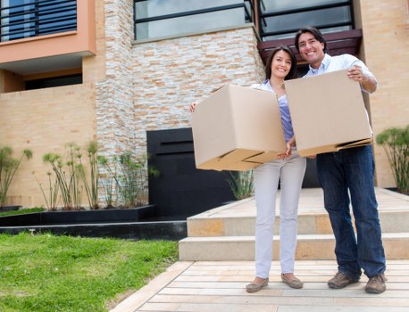 Local moving van service near apartment buildings in Switzerland